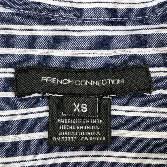 French Connection Striped Popover Top Women's Size XS Woven Cotton Casual - Picture 9 of 10